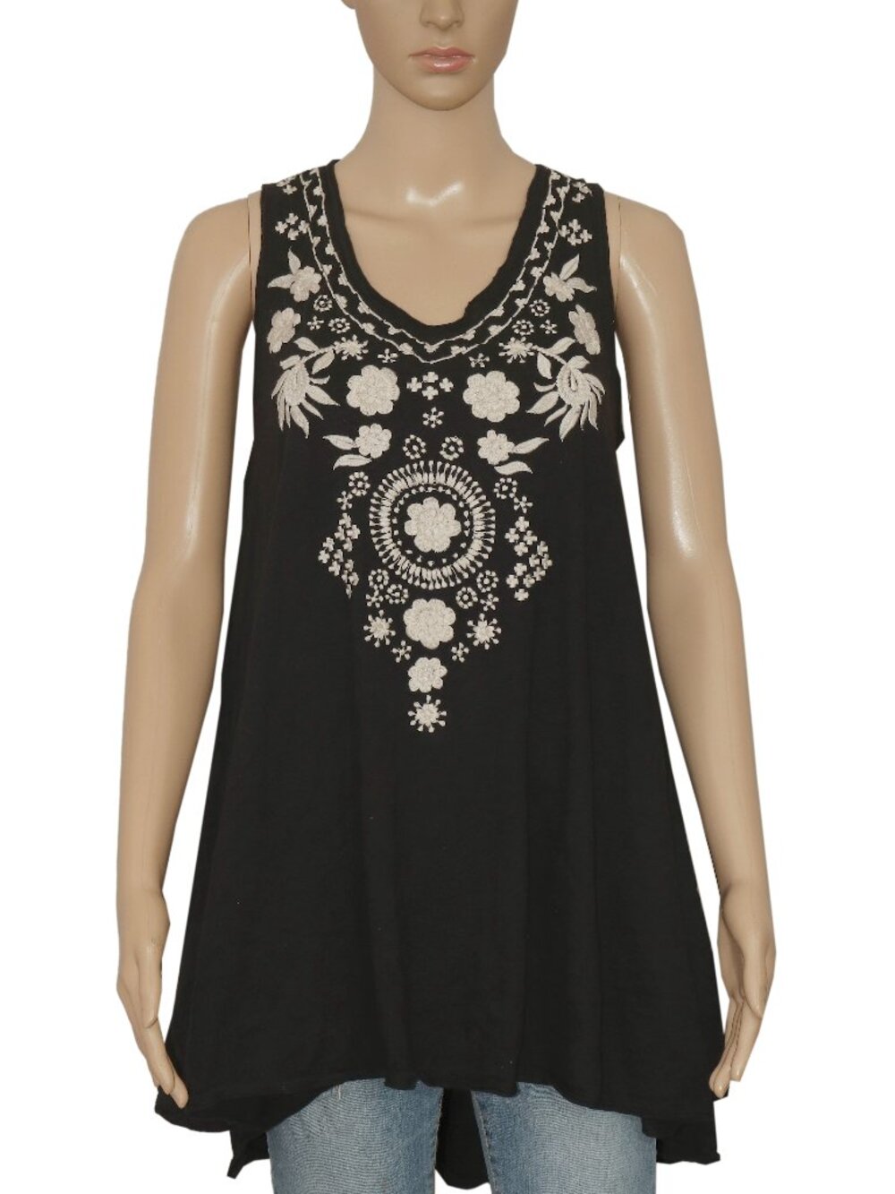 Caite Anthropologie Floral Embroidered Black Racerback Top New S